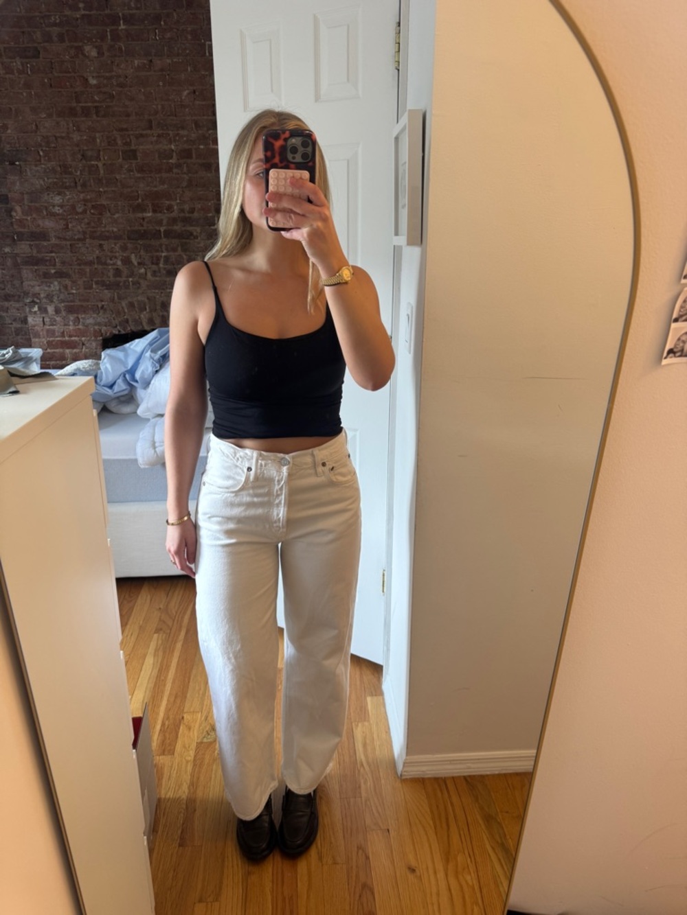 Agolde High-Rise Cream Straight-Leg Jeans